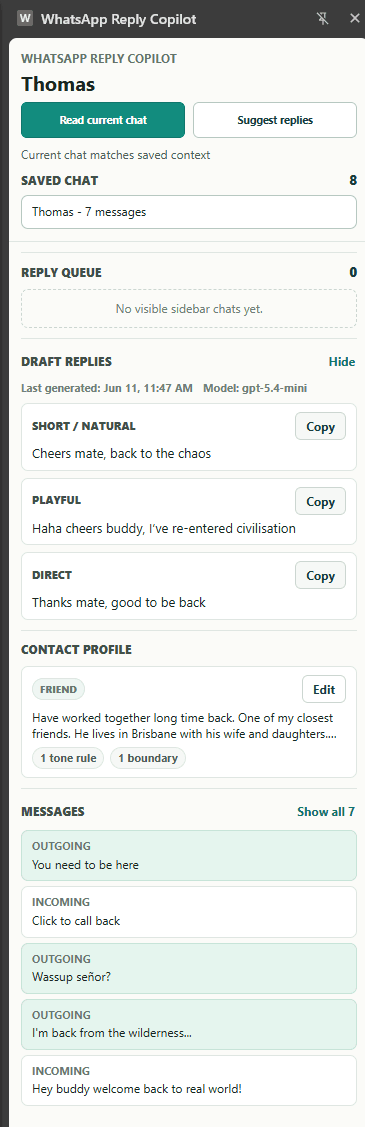 AI Messaging Copilot screenshot